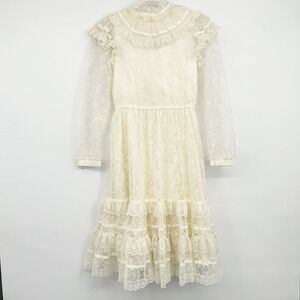 Gunne Sax Girls Ivory Lace Victorian Prairie Cottagecore Ruffle Dress Size 8